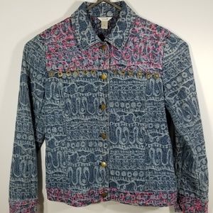 Christopher & Banks Embroidered Jean Jacket Womens